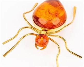 Lot 100 - Jewelry Yellow Gold Amber Spider Brooch