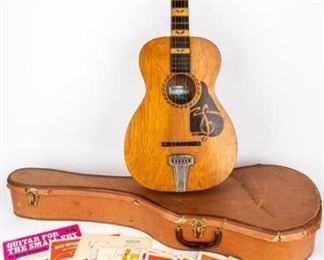 Lot 254 - Vintage Supertone Parlor Guitar in Case