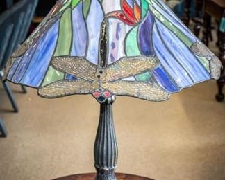 Lot 53 - Tiffany Styled Dragonfly Leaded Table Lamp