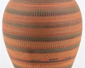 Lot 173 - Large Navajo Red Clay Incised Pottery by A Joe