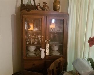 Vintage glass front corner cabinet