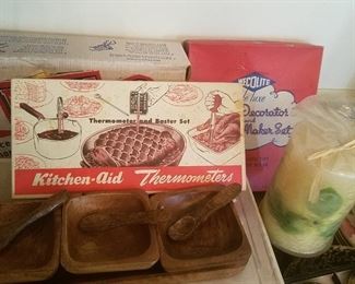 Vintage kitchen items many with original boxes