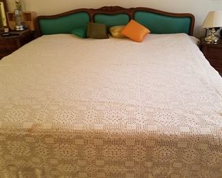 King size bed with vintage headboard