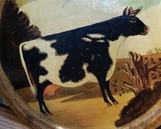 tbs vintage cow painted on wooden plate