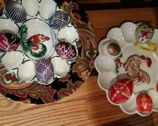 tbs vintage rooster egg plates and Viennese hand painted eggs