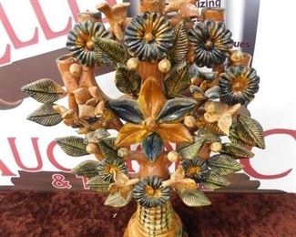 Exceptional Tree of Life Redware Candelabra