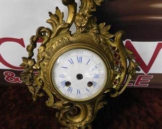 Old Gilded French Clock with Porcelain Face