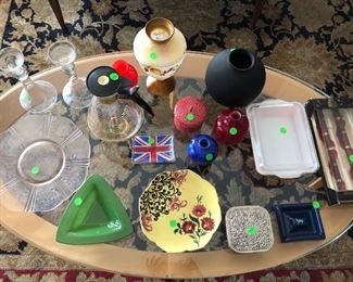 decorative items on top of Baker coffee table.