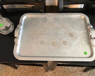 Hammered aluminum MCM serving tray.