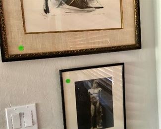 Early 20 Century photograph of Greek sculpture on top of framed charcoal.