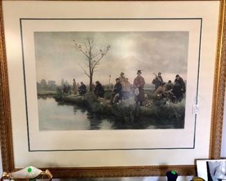 Hand painted engraving, framed.
