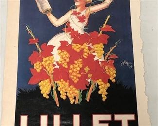 Lille’s Roby 1937 signed in plate wine / grape vine poster.