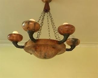 Vintage alabaster chandelier from Greene Street Antiques NYC.