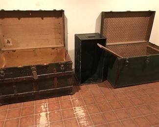 Vintage steamer trunks.