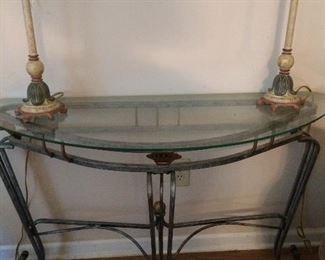 Nice glass and iron sofa table or entry table!