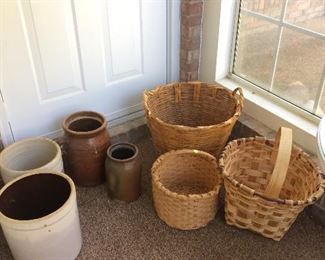Vintage crocks and split oak baskets!