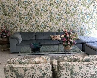 Light Blue Bernhardt Flair Sofa and Baker Arm Chairs