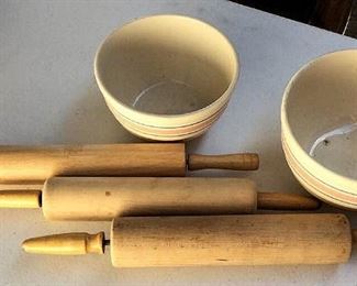 APC052 Vintage Rolling Pins & Ceramic Bowls