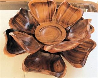 APC054 Wooden Lazy Susan Serving Flower