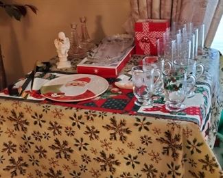 Christmas items including glassware and platters