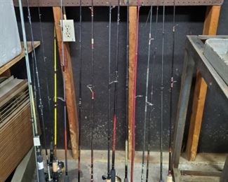Fishing poles - some with reels