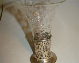 Etched glass insert with sterling base