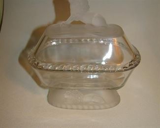 American pressed glass lion covered dish