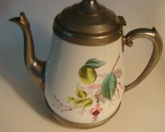 Porcelain and pewter tea pot