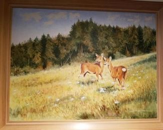 Oil on canvas, White Tail Deer