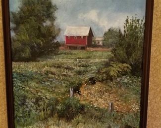 Oil on Canvas, Landscape with Red Barn