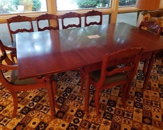 Cherry Seven chair & drop leaf table with matching cabinet