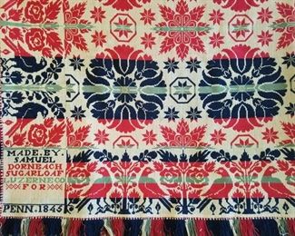 Classic Jacquard coverlet in red, blue and green