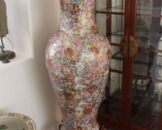 Large 4 Ft tall Satsuma Vase on pedestal