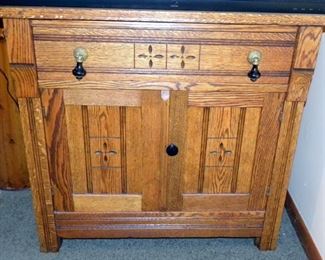 Antique Victorian Carved Oak Commode