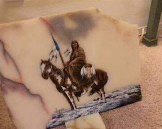 Handpainted Native American on Marble Slab