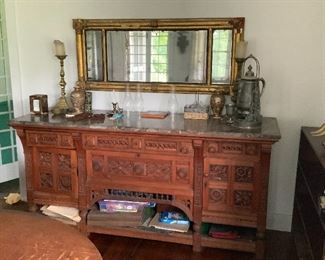 19th C. English Oak and Marble top Aesthetic Movement sideboard