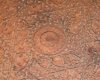Round Carved Wood Accent Table
