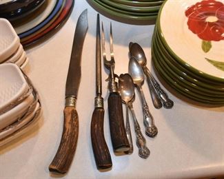 Vintage Carving Set, Silverplate Spoons