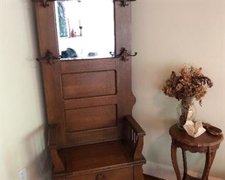 Awesome antique hall tree and side table