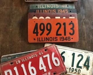 Illinois License Plates - soy fiberboard, mid-1940's; 1950's metal and 1 plate from 1925
