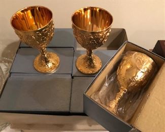 GOLD PLATED GOBLETS BOUGHT AT CEASARS PALACE IN THE 1960'S... NEVER USED!