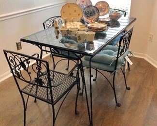 Black Wrought Iron Glass-top Table w/4 Chairs - $300 - (30W 50L 30H)
