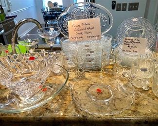 Vintage Federal Homestead Wheat Snack Plate and Cups Sets -- Vintage KIG Malaysia Pressed Glass