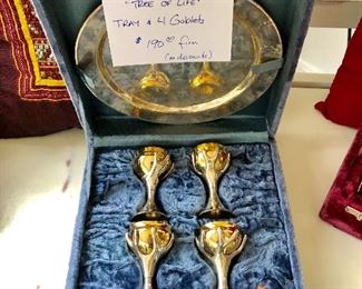 Sandra Kravitz "Tree of Life" Tray with 4 Goblets
