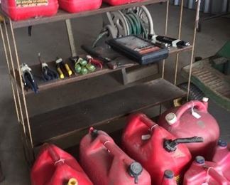 Assorted Gas Cans, Shelving