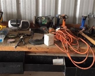 Wooden Work Bench, Assorted Tools