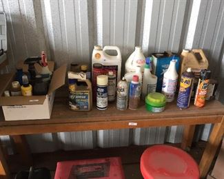 Wooden Side Table, Assorted Items, Mechanics Rolling Stool