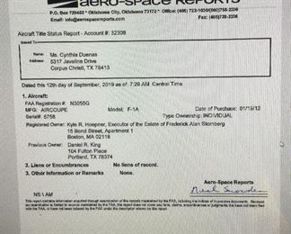 Certification from Aero-Space Reports Showing Clear Title with No Liens