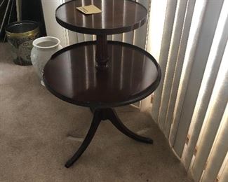 two tier mahogany drum table