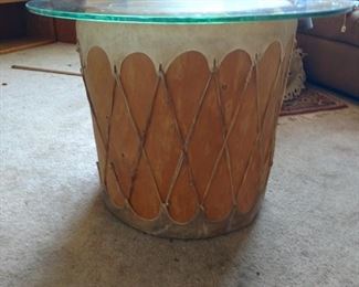 Drum Table with Separate Glass Top